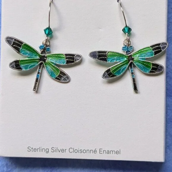 Dragonfly cloisonne enamel earrings - Picture 6 of 8